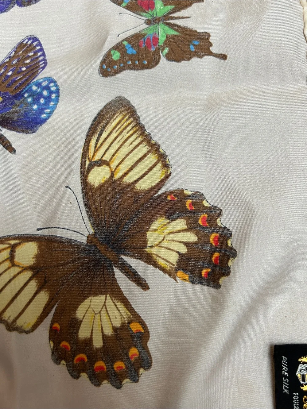 VTG silk Creazione Serica Lariana, Butterfly Print Square Scarf Italy